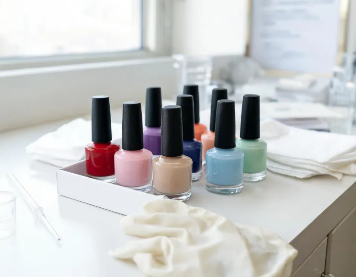 Gel Polish Sourcing on a cosmetics bench, illustration only