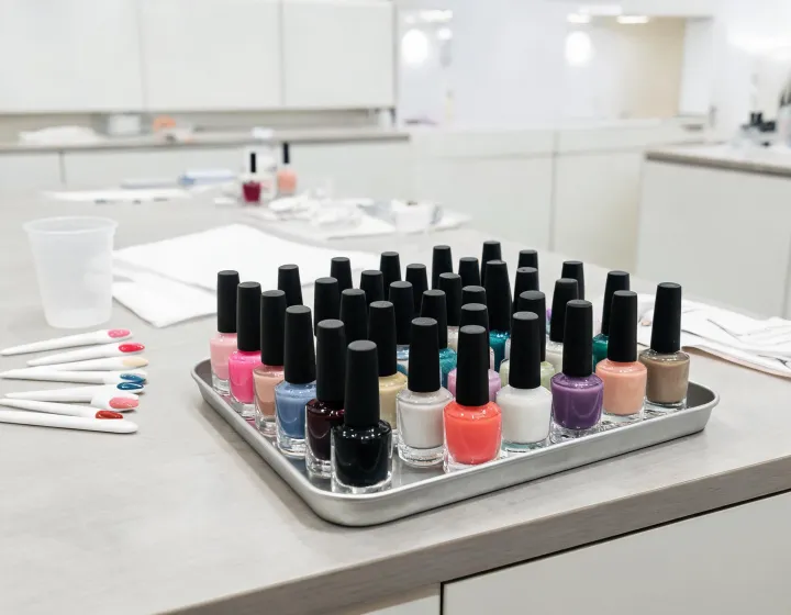 wholesale gel polish on a cosmetics bench, illustration only
