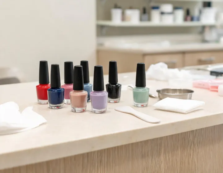gel polish banned in europe on a cosmetics bench, illustration only