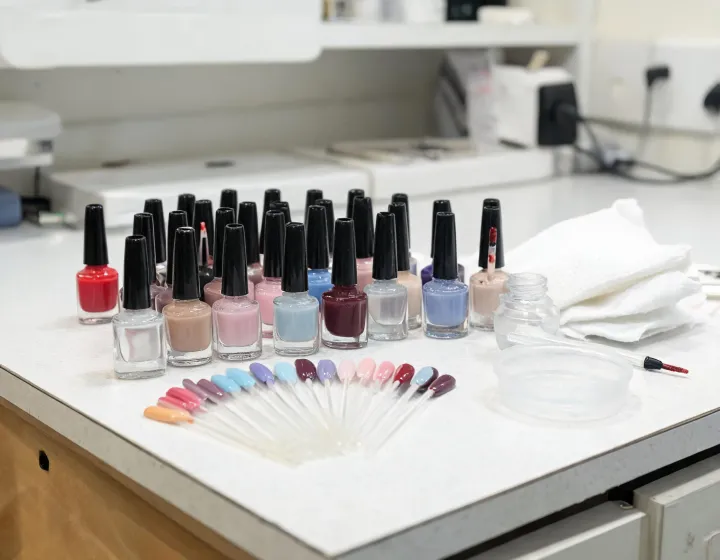 gel polish manufacturer on a cosmetics bench, illustration only
